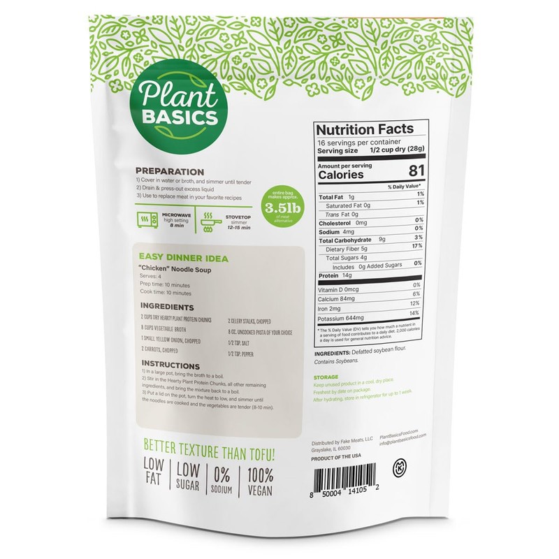 Plant Basics - Hearty Plant Protein - Unflavored Chunks, 1