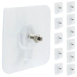Moicstiy 12 Pcs Adhesive Hooks Screw Hanging Wall Hooks Transparent Waterproof Reusable Seamless Sticky Hooks for Kitchens, Bathroom, Office(Screw Length: 0.5inch)