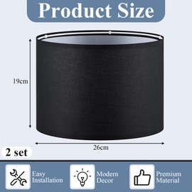 Weewooday Fabric Lampshade for Ceiling with E27 to E14 Adapter Ring Modern Pendant Table Floor Lamp Shades for Bedside Lamp 26 x 18 cm(Black,2 Set)
