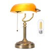 NISSAFORS Bankers Desk Lamp, Amber Glass Shade, Vintage Desk Lamp