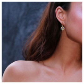 Inilbran Boho Colourful Gemstone Earrings Rainbow Square Dangle Hook Earrings Gold Square Drop Dangle Earrings Rainbow Gemstone Earrings Jewellery for Women and Girls