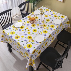 Heavy Duty Vinyl Tablecloth with Flannel Backing Waterproof Oil-Proof Plastic Table Cloth Stain-Resistant Wipeable Rectangle or Square Table Cover for Indoor and Outdoor (Yellow Flower, 54x54 Inch)