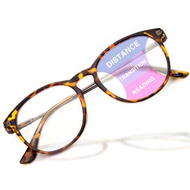 DEHOTRE Progressive Multifocal Reading Glasses Women No Line Bifocal Transition Readers Clear Top Round Lens Polycarbonate Frame Metal Temple Tortoise 3.00