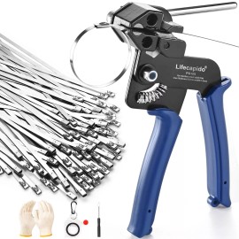 Lifecapido Metal Zip Ties Tool Stainless Steel Zip Tie Gun with Built-in Cutter Adjust