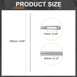 HARFINGTON - 4 agujas de tapicería de 3 mm de diámetro, 250 mm de grosor, extra largas, costura de ojos, agujas de mano rectas, de acero inoxidable, para tapicería de piel, bordado, cinchas