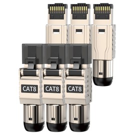 ZOERAX 6 Pack CAT8 RJ45 Connectors (40G/2000MHz) - Toolless Connectors, Double Shielded for 22-24AWG Shielded LAN Cables - Compatible with Cat6A/Cat7 - PoE+ & EMI Protection