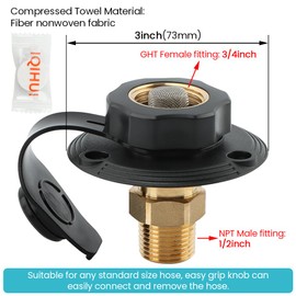 LVOERTUIG RV City Water Inlet with Check Valve,RV Fresh Water Inlet,RV Water Inlet Replacement,3/4 NH Female to 1/2 NPT Male Flange RV Fresh Water Inlet for RV Camper Motorhome Marine(Color:Black)