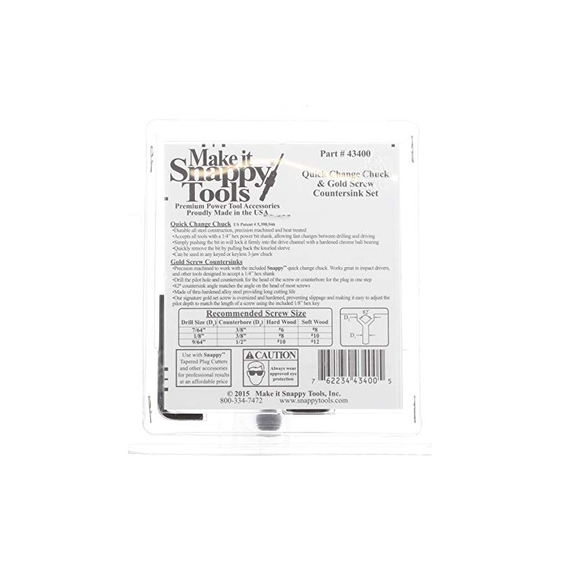Snappy Tools Quick Change Chuck & 3 Piece Countersink Set