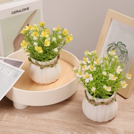Artificial Flowers, Daisy Flower with Vase Silky Artificial Daisies Bouquet Fake Plant Bonsai for Home Office Wedding Decoration, Table Centerpieces Arrangement, Windowsill Décor, Yellow Daisy