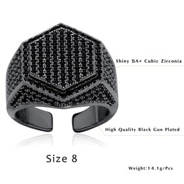 JINAO Men Ring Black Pinky Hexagon Ring for Men Women Iced Out Cubic Zirconia Cluster Diamond Wedding Band Ring Hip Hop Jewelry (Size 8)