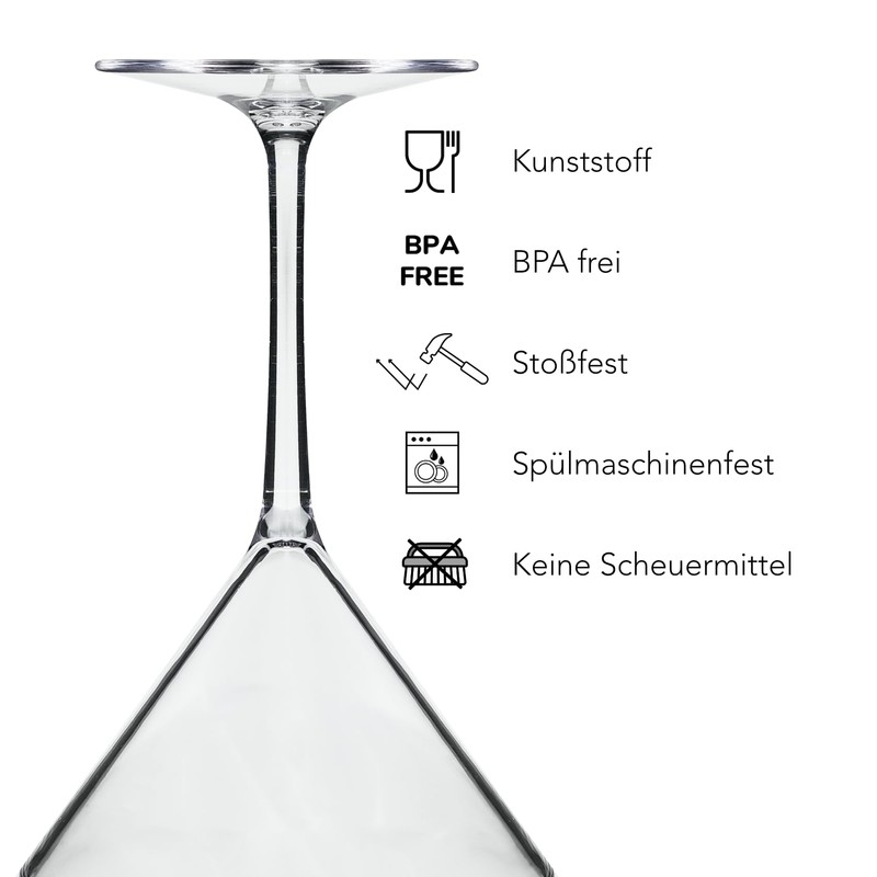 WUITOKI Plastic Martini Glasses 6 Pack 25cl Reusable Dishwasher Safe
