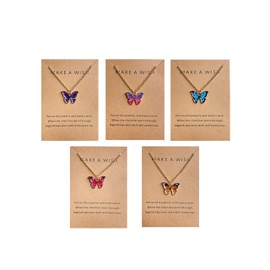 COLORFUL BLING 5-9Pcs Cute Butterfly Pendant Necklace Set for Women Teens Girls Acrylic Butterfly Necklace with Message Card Friendship BFF jewelry, Acrylic, acrylic, 5pcs sidewards