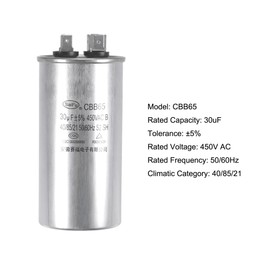 sourcing map Starting Capacitor CBB65 30uF 30mfd 450V AC 40/85/21 Aluminium Housing with Clamp for Air Conditioning Compressor