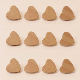 Furniture Knobs Wooden Heart Pack of 12 - Children's Cabinet Knobs, Wooden Knobs for Dressers, Furniture Handles Wood Set of 12