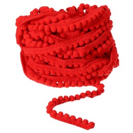 sourcing map 10 Yards Pom Pom Ball Fringe Trim, Ribbon Sewing Accessory DIY Crafts for Home Curtain Clothes Pillow Decoration (5mm, Red)