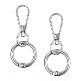 JJUNW Removable Carabiner Hooks, 2 Pieces Rotating Carabiner Hooks, Metal Carabiner Key Ring, 360° Rotating Carabiner Clasps for DIY Handbag Keychain Craft Backpack Accessories (Silver)