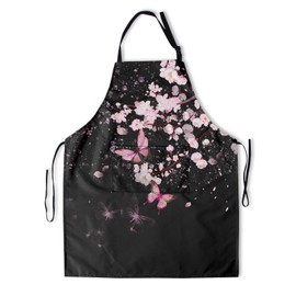 Funny Animal Apron with 2 Pockets Waterproof for Men Women Kitchen Garden Decor, Cherry Blossom With Butterflies, One Size