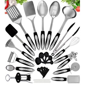 Home Hero Stainless Steel Kitchen Utensils Set - Black Handle Nonstick Stainless Steel Cooking Utensils Set - Heat Resistant Kitchen Essentials & Metal Kitchen Gadgets (Silver & Black)