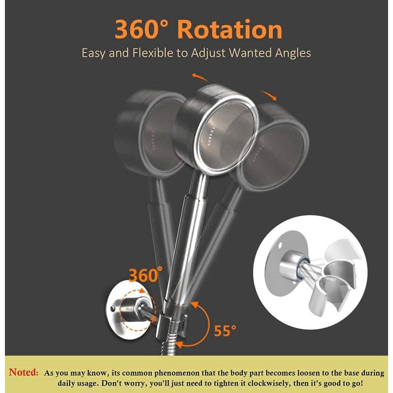BokWin Stainless Steel Shower Head Holder, 360° Adjustable Handheld Bathroom