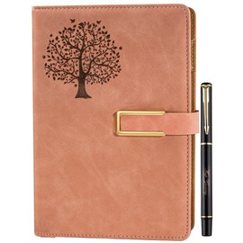 Farfume Ruled Refillable Notebook Premium Tree of Life A5 Journal, 21cm x 14.5cm Hardback Faux Leather Notebook, 100GSM Magnetic Buckle Journal (Tree of Life-Pink)