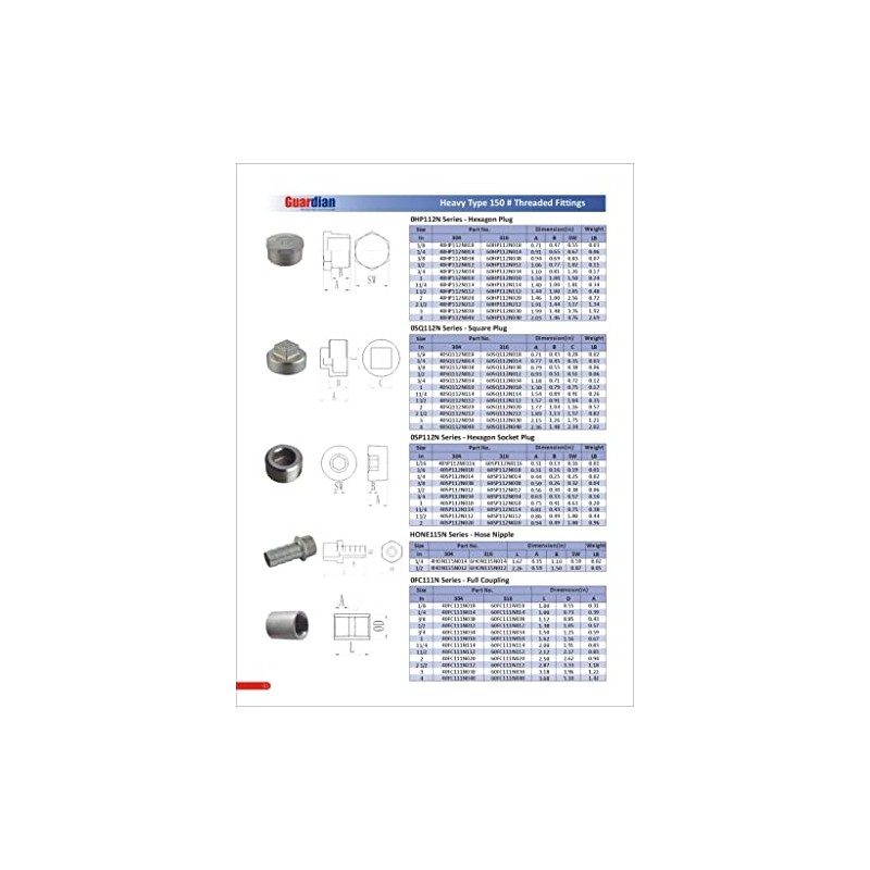 3/8" 316 Stainless Steel Class #150 Threaded Square Head Pipe