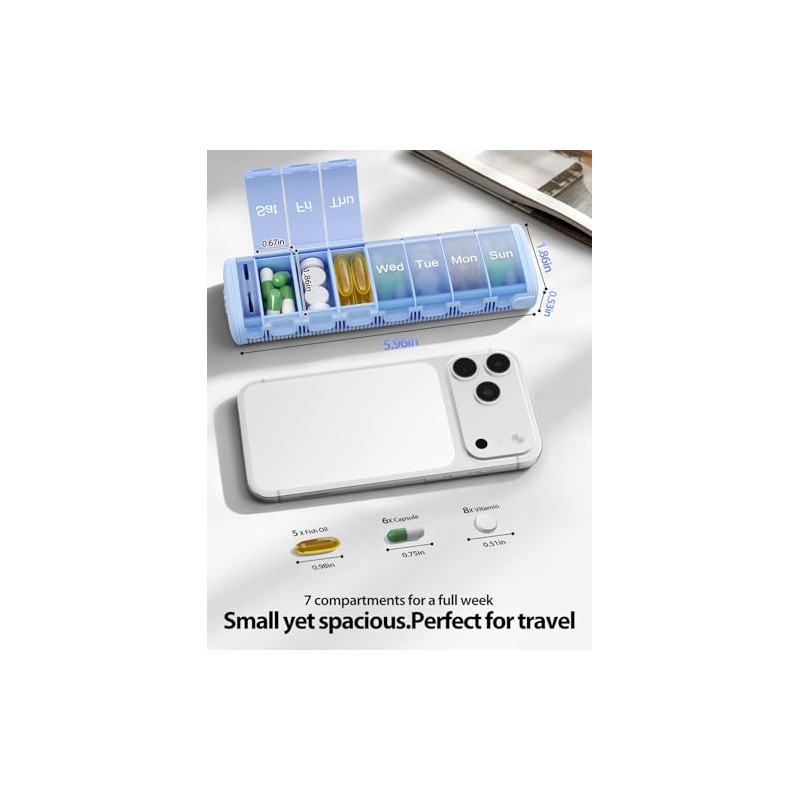 Vaydeer Metal Travel Pill Organizer – Compact Weekly Pill Box