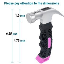 Small Claw Hammer - Mini Hammer for Women&Kids, Camping Hammer, Stubby Tack Hammer, Nail Hammer with Magnetic (Pink)