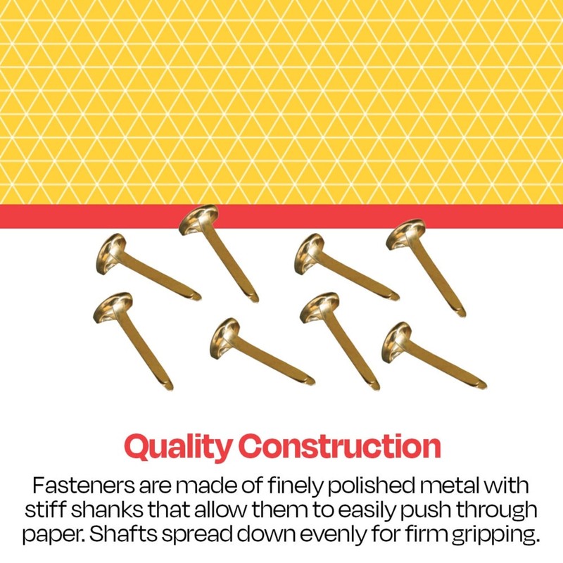 School Smart Prong Fasteners, 1/2 Inches, Size 2, Brass Plated,