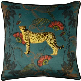 Paoletti Tropica Cheetah Cushion Cover, Teal, 45 x 45 cm