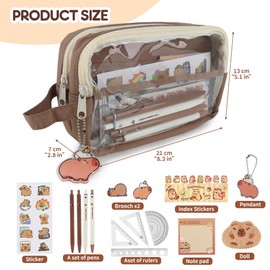 KBIBCK Capybara Stationery Set,Capybara Pencil Case,Large Capacity Pencil Pouch with Ruler, Ballpoint Pens, Sticker, Keychain,Stickers Sticky Notes,Cute Pencil Pouch for Kids Students School Supplies