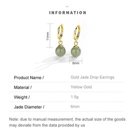 Dainty Natural Jade Drop Earrings for Women,14K Gold Over S925 Silver Vintage Style Green Jade Dangle Earrings,Fashion Jade Jewelry Gift for Her (Yellow Gold, 14K Gold)