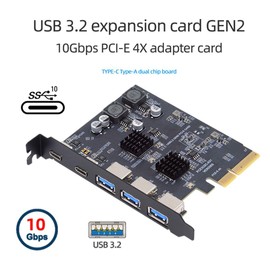chenyang 5 Port PCI-E 4X to 2 USB C/3 USB 3.0 Panel Socket USB 3.2 Gen2 PCI Express Expansion Card Adapter with ASM3142 VL822 Dual Chipset