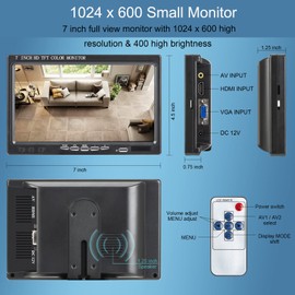 Yasoca 7 inch Portable Small HD 1080P VGA Monitor, Mini Screen 1024x600, HDMI/VGA/AV Input, with Speakers