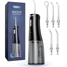 Onlyone Water Dental Flosser, 300ML Portable Oral Irrigator for Teeth, 4 Modes and 5 Jet Tips,Rechargeable Irrigation Cleaner,Electric Flossing Machine Power Flossers & Irrigator Accessories Black