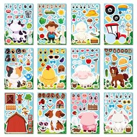 24 Sheets Make Your Own Farm Animal Stickers Make A Face Sticker for Kids Farm Themed Party Favors Supplies Craft Birthday Teacher Reward Gift 12 Designs