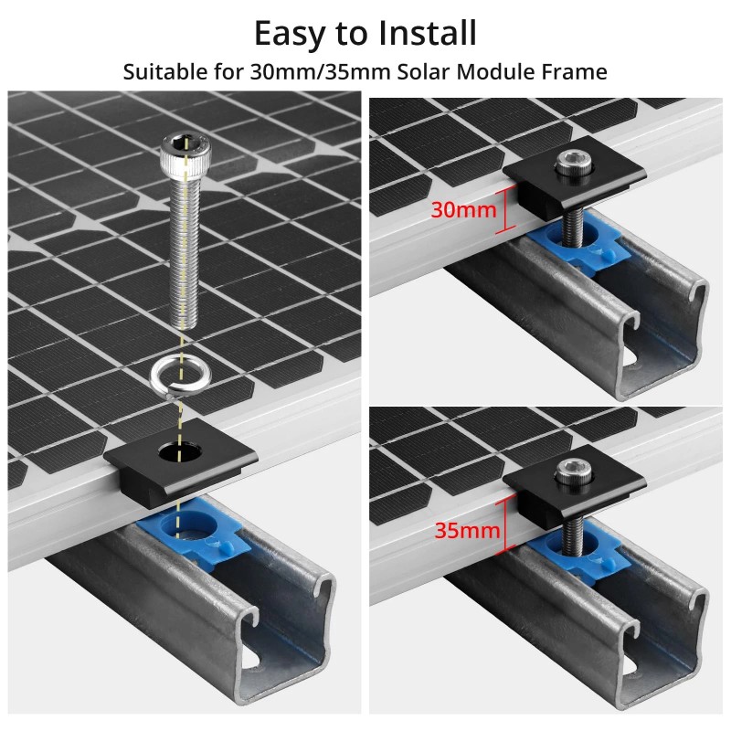 Anbte 10Pcs Solar Panels Mid Clamps for Unistrut Aluminium Panel