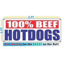 100% Beef Hotdogs 2x5 Banner Sign