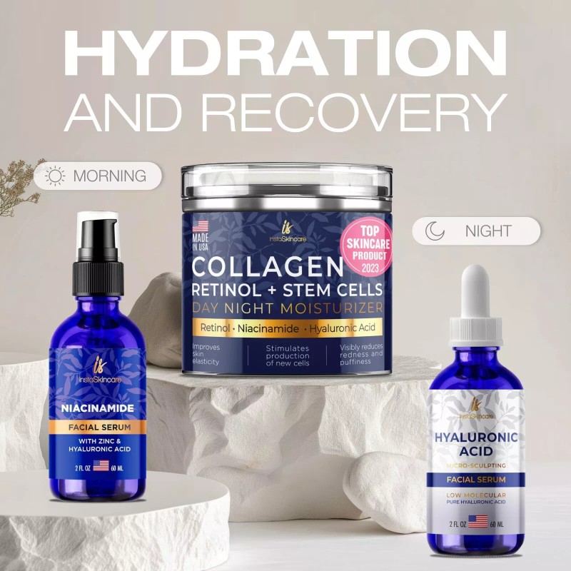 Instaskincare Hydration Recovery Bundle Hyaluronic Serum & Collagen Cream &