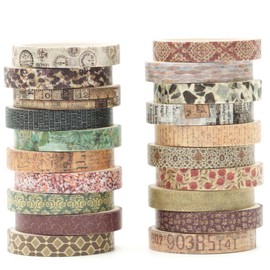 YUBBAEX 20 Rolls Vintage Washi Tape Set Skinny Antique Masking Retro Artwork Decorative Tapes for Arts, DIY Crafts, Journals, Planners, Scrapbook, Wrapping (Past Years)