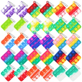 30 Pcs Mini Pop Fidget Keychain Toys,Small Square Push Its Bubble Poper Bulk Hand Toy Party Favors Pops Fidgets Tiny Key Chain Pack Anxiety Stress Reliever Gifts Kids Adults