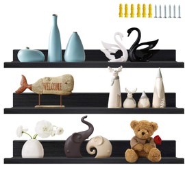 36 Inch Black Floating Wall Ledge Shelves Set of 3, Photo Picture Ledge Shelf for Office, Bedroom, Living Room, Kitchen