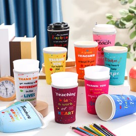 Nuogo 12 Pcs Teacher Appreciation Gifts Bulk Reusable Iced Coffee Sleeve Insulator Cup Sleeve Cold Hot Drinks Fits Coffee Cups Thank You Teacher Gifts Set Teacher's Day for Teachers