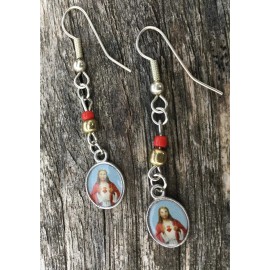Catholic Jewelry Medal Sacred Heart Of Jesus Drop Earrings Gift Ladies Teen