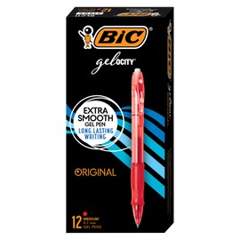 BIC Gel-ocity Original Retractable Gel Pen, Medium Point (0.7 mm), Red, 12-Count, Pack of 12