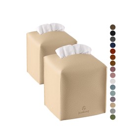 Tissue Box Cover, Jeethemy Square PU Leather Tissue Box Holder, Modern Tissue Case Facial Paper Organizer Dispenser，5X5X5'',Single Wine