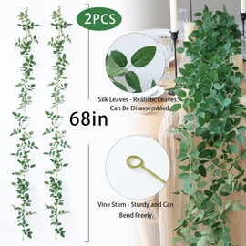 mizii 2 Strands Artificial Vines Garland 68" Fake Vine with Small Green Leaves Silk Rose Leaf Faux Hanging Plants Greenery Decorations for Bedroom Room Table Centerpieces Wedding Decor (Rose Leaves)