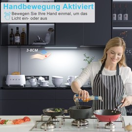 WOBANE Under-Unit Light Kitchen LED Dimmable, Bright Light Strip with Non-Contact Sensor, LED Kitchen Lighting Under-Unit, Cool White Base Cabinet Lighting for Cupboard, Shelves, Workbench, Black,