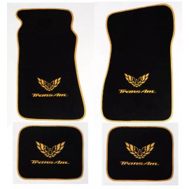 AFM NEW! Black FLOOR MATS 1970 - 1981 FIREBIRD Embroidered Logo Gold & Binding All 4