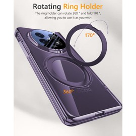 YQODSZ for Oppo Find N5 Case with Rotating Ring Holder Kickstand, Magnetic Case with Screen Protector Hinge Protection Wireless Charging Slim Crystal Clear PC Protective Cover for Oppo Find N5 Purple