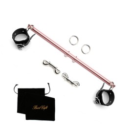 Rose Spreader Bar with 2pcs Black Adjustable Straps, Stainless Steel Expandable Exercise Bar, Yoga Sports Aid Training Fitness Gear Pilates Aid Kit